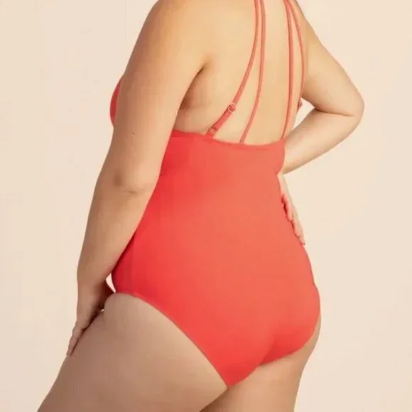 💕TRINA TURK💕 Bijou Solids V-Plunge Plus One Piece Swimsuit Poppy Coral 20W